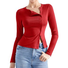 SUUKSESS Women Button Down Ribbed Tops Long Sleeve Going Out Fitted Modal Shirt