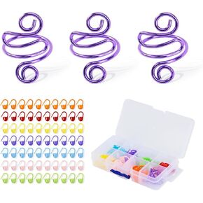 Handmade Crochet Rings, 3 Pcs Crochet Tension Rings with 70Pcs Stitch Markers, Adjustable Crochet Ring for Finger, Yarn Tension Control Ring Accessories for Women Crocheters Lovers Mom Birthday