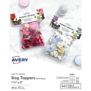 Avery Printable Bag Toppers for Laser & Inkjet Printers, Bags Included, 1.75" x 5", Pack of 40 (22801)