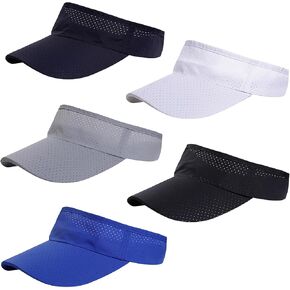 5 Pack Cooling Quick Dry Sun Visors, Unisex Empty Top Breathable Sun Protection Athletic Mesh Hats for Outdoor Activities