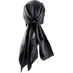 35inch Hair Scarf for Black Women Hair Silk Scarfs Satin Head Scarf Square Scarf Bandanas Hair Wraps Scarf for Women(Black)