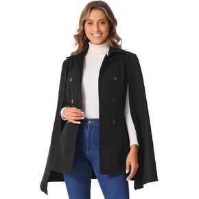Allegra K Women's Cape Long Sleeve Coat Double Breasted Cloak Coat