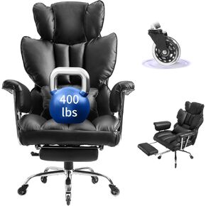 Executive Office Chair Heavy Duty 400LBS - Big and Tall Office Chair with Footrest,Plus Size Leather Office chair with Thick Wide Seat Cushion for Heavy people,Reclining Desk Office Chair Adjustable