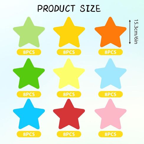 Star Cutouts, 72 Pcs 6 Inch Assorted Color Paper Stars Bulletin Board Cutouts Decorations Colorful Star Shape Die Cut Paper for DIY Crafts Projects Holiday Party Chalkboard Wall Decoration, 9 Colors in Saudi Arabia