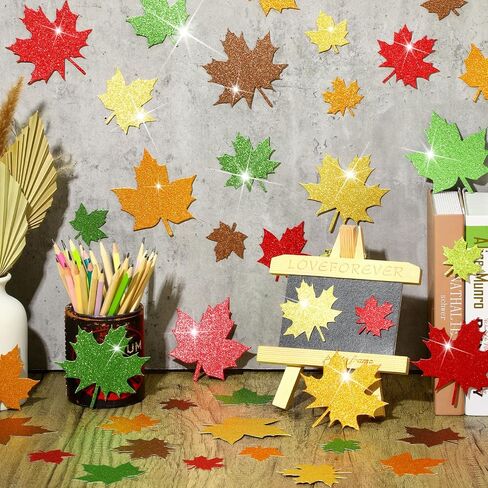 Colarr 300 Pcs Fall Maple Leaves Cutouts Assorted Colors Leaves Bulletin Board Decorations Glitter Paper Leaf Cutouts Autumn Thanksgiving Paper Leaf for Bulletin Board Decorations in Saudi Arabia