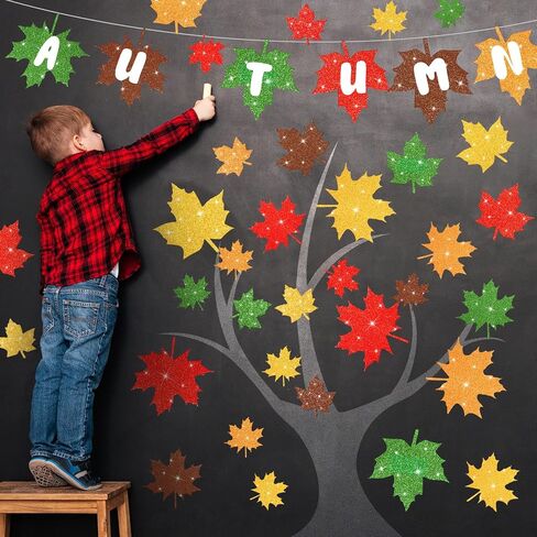 Colarr 300 Pcs Fall Maple Leaves Cutouts Assorted Colors Leaves Bulletin Board Decorations Glitter Paper Leaf Cutouts Autumn Thanksgiving Paper Leaf for Bulletin Board Decorations in Saudi Arabia