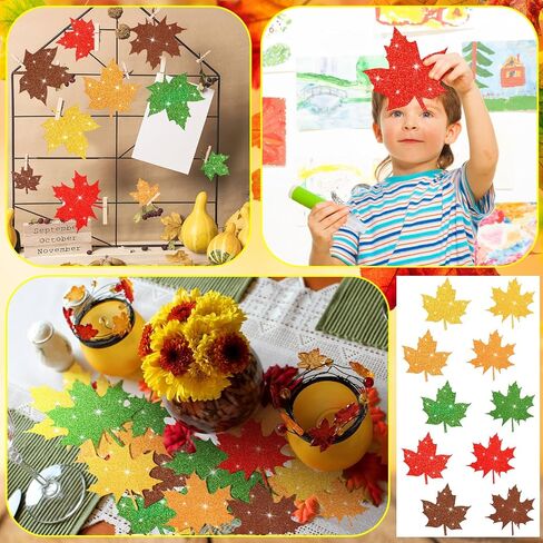 Colarr 300 Pcs Fall Maple Leaves Cutouts Assorted Colors Leaves Bulletin Board Decorations Glitter Paper Leaf Cutouts Autumn Thanksgiving Paper Leaf for Bulletin Board Decorations in Saudi Arabia