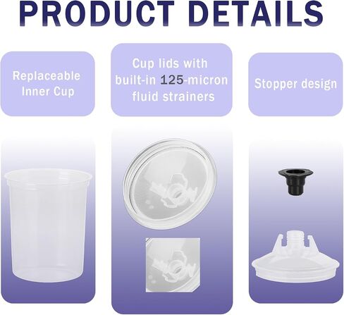 Disposable Paint Sprayer Mixing Cup Kit with 125 Mic 27 Ounce (800ml) Kit 45 Cup Liners,45 Lids, 1 Hard Cup,1 Retainer Ring and 10 Plugs in Saudi Arabia