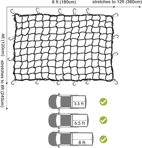Big Ant 4'x5' Bungee Cargo Net for Pickup Truck Bed - Heavy Duty Cargo Netting with 16 D Clip Carabiners, Small 4" x4" Mesh Holds Small and Large Loads Tighter in Kuwait