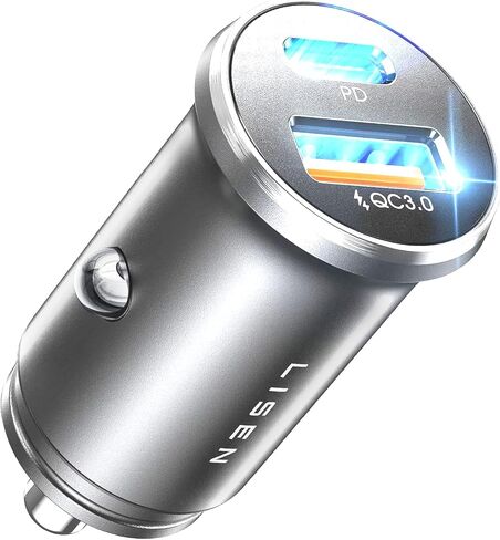 LISEN USB C Car Charger Adapter [2 Pack] [Mini & Metal] Cigarette Lighter USB Charger Fast Charging [PD QC 3.0] USBC Car Phone Charger for iPhone 15 Pro Max Plus 14 Samsung Galaxy S23 iPad Pro,Blue in Kuwait