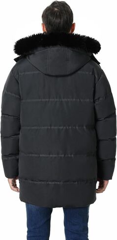 Pooluly Men's Winter Coat with Detachable Hood Heavyweight Long Down Jacket Warm Puffer Parka Jacket in Kuwait