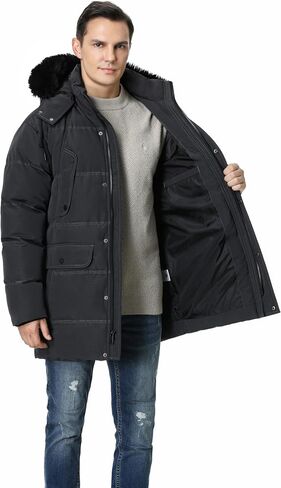 Pooluly Men's Winter Coat with Detachable Hood Heavyweight Long Down Jacket Warm Puffer Parka Jacket in Kuwait