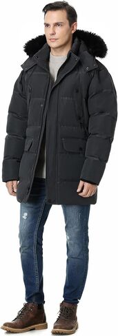 Pooluly Men's Winter Coat with Detachable Hood Heavyweight Long Down Jacket Warm Puffer Parka Jacket in Kuwait