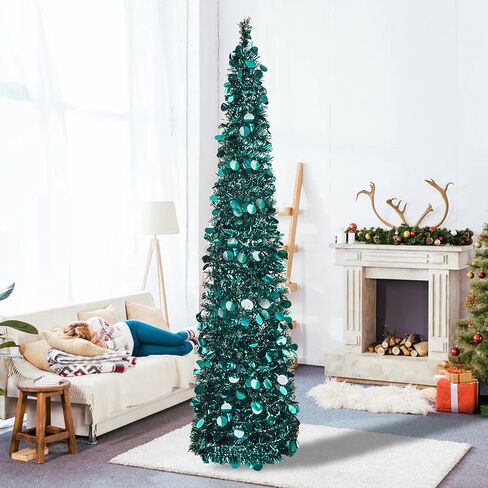 5ft Halloween Pumpkin Tree with 50 Lights, Pop Up Purple Pencil Collapsible Tinsel Halloween Trees Decorations Indoor for Home Door Porch Bedroom Decor Holiday Party,WOKEISE in Kuwait
