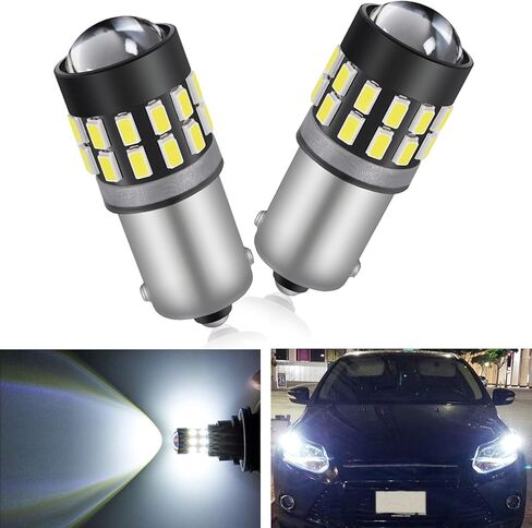 2 قطعة BA9S-3014SMD مصابيح LED، 6000K مصابيح فائقة السطوع، 0.39 بوصة × 1.33 بوصة × 0.35 بوصة مع ملحقات السيارة بعدسة، عالمية للسيارات أثناء النهار وأضواء القراءة وأضواء الانعطاف الجانبية (أبيض) in Kuwait