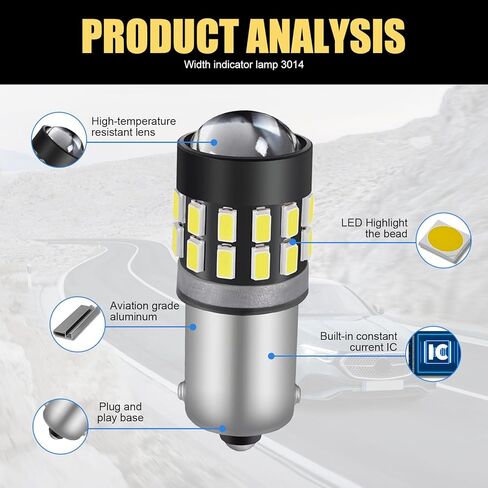 2 قطعة BA9S-3014SMD مصابيح LED، 6000K مصابيح فائقة السطوع، 0.39 بوصة × 1.33 بوصة × 0.35 بوصة مع ملحقات السيارة بعدسة، عالمية للسيارات أثناء النهار وأضواء القراءة وأضواء الانعطاف الجانبية (أبيض) in Kuwait