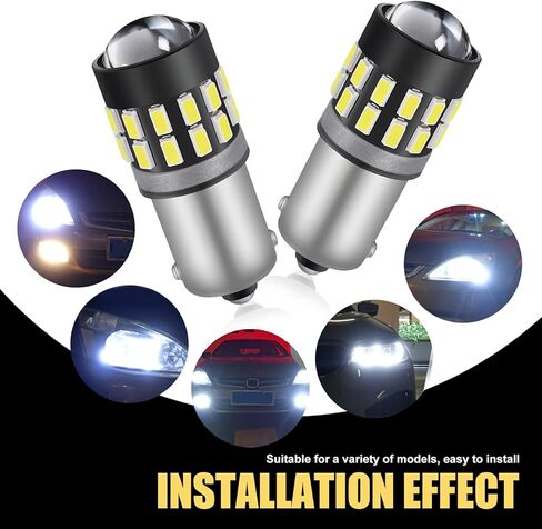 2 قطعة BA9S-3014SMD مصابيح LED، 6000K مصابيح فائقة السطوع، 0.39 بوصة × 1.33 بوصة × 0.35 بوصة مع ملحقات السيارة بعدسة، عالمية للسيارات أثناء النهار وأضواء القراءة وأضواء الانعطاف الجانبية (أبيض) in Kuwait