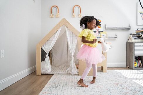 Avenlur Flair Montessori Style Wooden 5 in 1 Indoor Playhouse Play Tent with Desk Table, Chair, Chalkboard, Floor Cushion and Curtain Shades for Babies, Toddlers, Kids Ages 1-8yrs (Large, Balloons) in Saudi Arabia