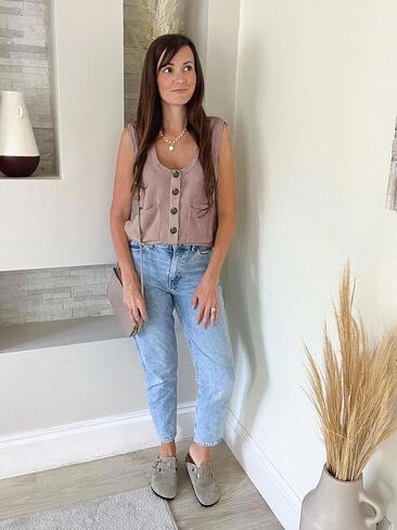 سترات نسائية من Moss Rose بدون أكمام وأزرار سفلية محبوكة، سترة علوية كاجوال Y2K مع جيوب in Kuwait