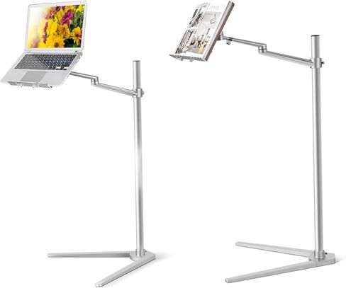 Height Adjustable Floor Book Stand with Wood Platform,Laptop Stand Compatible with MacBook/iPad/Tablet/Phone-Black in Saudi Arabia