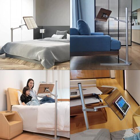Height Adjustable Floor Book Stand with Wood Platform,Laptop Stand Compatible with MacBook/iPad/Tablet/Phone-Black in Saudi Arabia
