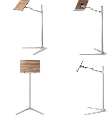 Height Adjustable Floor Book Stand with Wood Platform,Laptop Stand Compatible with MacBook/iPad/Tablet/Phone-Black in Saudi Arabia