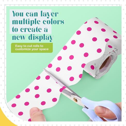 TaoBary 6 Rolls 196.8 ft Colorful Polka Dot Bulletin Board Borders Multicolor Scalloped Border Trim Painted Dots Classroom Bulletin Border Decoration for Back to School Party Decor(Rainbow Color) in Kuwait