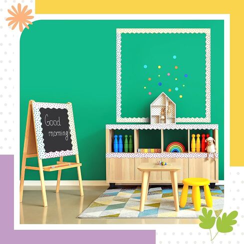 TaoBary 6 Rolls 196.8 ft Colorful Polka Dot Bulletin Board Borders Multicolor Scalloped Border Trim Painted Dots Classroom Bulletin Border Decoration for Back to School Party Decor(Rainbow Color) in Kuwait