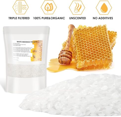White Pure Beeswax Pellets 6 LB, Bees Wax Pastilles, Triple Filtered Natural Beeswax, Great for Candle Making, DIY Projects, Creams Lotions Lip Balm and Soap Making Supplies in Saudi Arabia