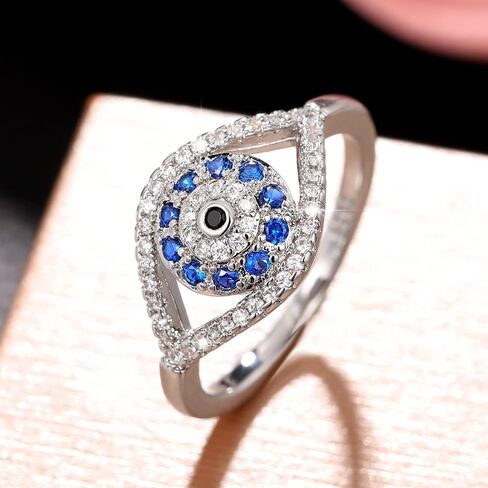 Metmejiao 925 Sterling Silver Turkish Evil Eye Rings for Women, Cubic Zirconia Evil Eye Signet Ring Mother Day Jewelry Protection Lucky Gift Size 6-10 10 in Kuwait