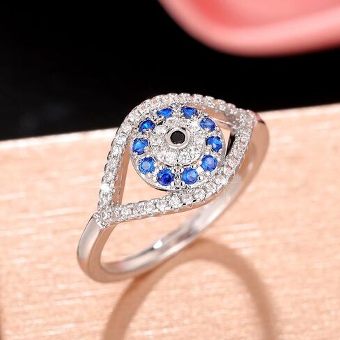 Metmejiao 925 Sterling Silver Turkish Evil Eye Rings for Women, Cubic Zirconia Evil Eye Signet Ring Mother Day Jewelry Protection Lucky Gift Size 6-10 10 in Kuwait