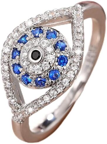 Metmejiao 925 Sterling Silver Turkish Evil Eye Rings for Women, Cubic Zirconia Evil Eye Signet Ring Mother Day Jewelry Protection Lucky Gift Size 6-10 10 in Kuwait