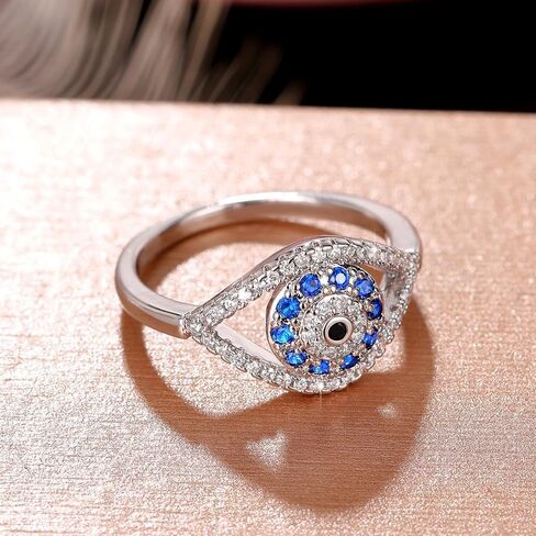 Metmejiao 925 Sterling Silver Turkish Evil Eye Rings for Women, Cubic Zirconia Evil Eye Signet Ring Mother Day Jewelry Protection Lucky Gift Size 6-10 10 in Kuwait