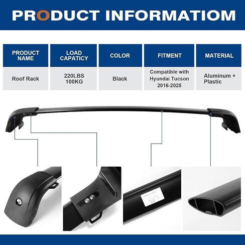 Roof Rack Cross Bars 220lbs Compatible with Hyundai Kona & Kona Electric 2024 2025,Heavy Duty Aluminum Lockable Roof Rails Crossbars Black Rooftop Cargo Carrier Luggage in Saudi Arabia