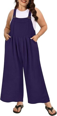 RITERA Plus Size Romper For Curvy Women Sleeveless Jumpsuits Loose Adjustable Strap Long Wide Leg Pant Pocket Casual XL-5XL in Saudi Arabia