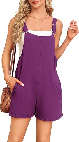 Askyes Womens Rompers for Summer Cotton Casual Sleeveless Bib Short Overalls Loose Adjustable Jumpsuit with Pockets 2024 in Saudi Arabia