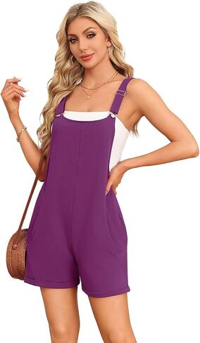 Askyes Womens Rompers for Summer Cotton Casual Sleeveless Bib Short Overalls Loose Adjustable Jumpsuit with Pockets 2024 in Saudi Arabia