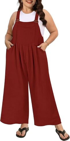 RITERA Plus Size Romper For Curvy Women Sleeveless Jumpsuits Loose Adjustable Strap Long Wide Leg Pant Pocket Casual XL-5XL in Saudi Arabia