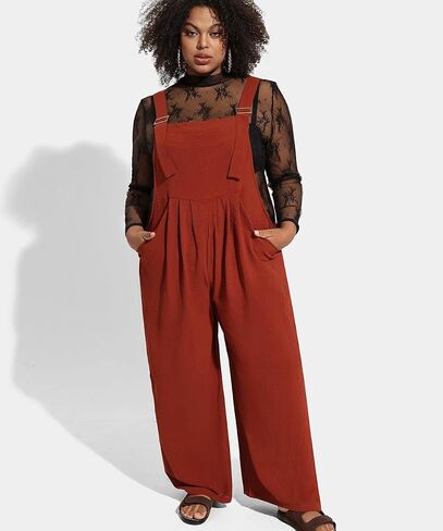 RITERA Plus Size Romper For Curvy Women Sleeveless Jumpsuits Loose Adjustable Strap Long Wide Leg Pant Pocket Casual XL-5XL in Saudi Arabia