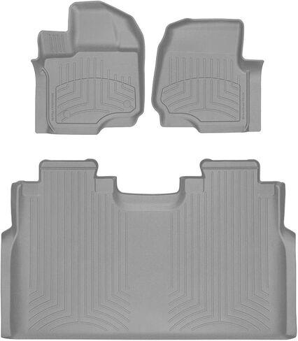 سجادات أرضية WeatherTech FloorLiner HP Custom Fit لسيارة Ford F-150، F-150 Raptor، F-150 Lightning (كابينة الطاقم، مقاعد الدلو) بدون تخزين مسطح قابل للطي - الصف الأول والثاني (44697-1-2IM)، أسود in Kuwait