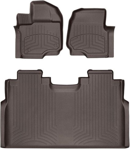 سجادات أرضية WeatherTech FloorLiner HP Custom Fit لسيارة Ford F-150، F-150 Raptor، F-150 Lightning (كابينة الطاقم، مقاعد الدلو) بدون تخزين مسطح قابل للطي - الصف الأول والثاني (44697-1-2IM)، أسود in Saudi Arabia