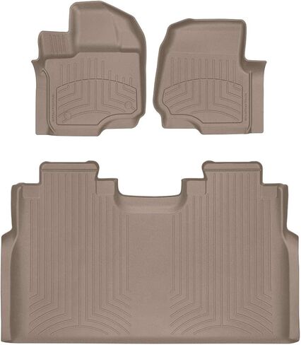 سجادات أرضية WeatherTech FloorLiner HP Custom Fit لسيارة Ford F-150، F-150 Raptor، F-150 Lightning (كابينة الطاقم، مقاعد الدلو) بدون تخزين مسطح قابل للطي - الصف الأول والثاني (44697-1-2IM)، أسود in Saudi Arabia