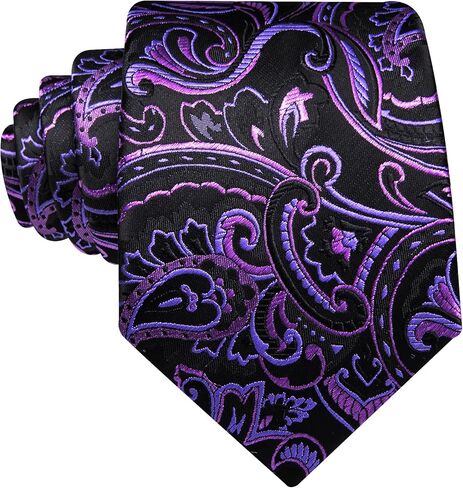 Barry.Wang Paisley/Floral Men Necktie with Tie Clip Silk Tie Formal Wedding Party Business in Kuwait