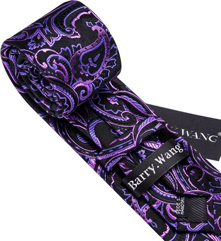 Barry.Wang Paisley/Floral Men Necktie with Tie Clip Silk Tie Formal Wedding Party Business in Kuwait