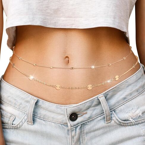 Gold Waist Chain, Layered Gold Chain Belt, Adjustable Waist Beads for Women Sexy Bikini Belly Chain, Boho Body Chain jewelry for Women in Saudi Arabia