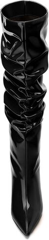 MERRORI حذاء برقبة للركبة للنساء بمقدمة مدببة مقاس 3.4 بوصة حذاء بكعب عالٍ من Stiletto حذاء بكعب عالٍ مترهل حاصل على براءة اختراع حذاء خريفي بكعب طويل in Saudi Arabia