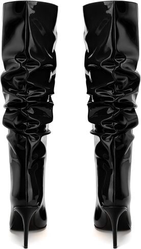 MERRORI حذاء برقبة للركبة للنساء بمقدمة مدببة مقاس 3.4 بوصة حذاء بكعب عالٍ من Stiletto حذاء بكعب عالٍ مترهل حاصل على براءة اختراع حذاء خريفي بكعب طويل in Saudi Arabia