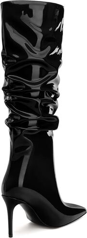 MERRORI حذاء برقبة للركبة للنساء بمقدمة مدببة مقاس 3.4 بوصة حذاء بكعب عالٍ من Stiletto حذاء بكعب عالٍ مترهل حاصل على براءة اختراع حذاء خريفي بكعب طويل in Saudi Arabia