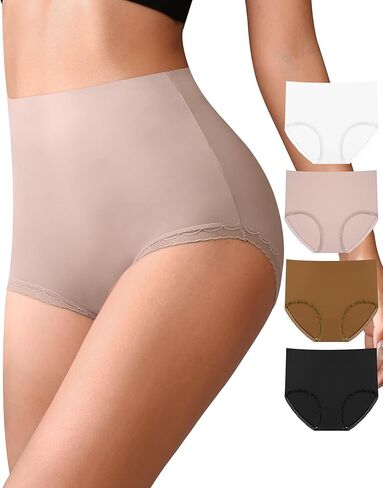 ASIMOON سراويل داخلية عالية الخصر بعد الولادة للنساء من الدانتيل بدون عرض لباس داخلي بدون علامة تغطية كاملة للسيدات 4 عبوات in Kuwait