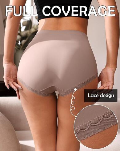 ASIMOON سراويل داخلية عالية الخصر بعد الولادة للنساء من الدانتيل بدون عرض لباس داخلي بدون علامة تغطية كاملة للسيدات 4 عبوات in Kuwait